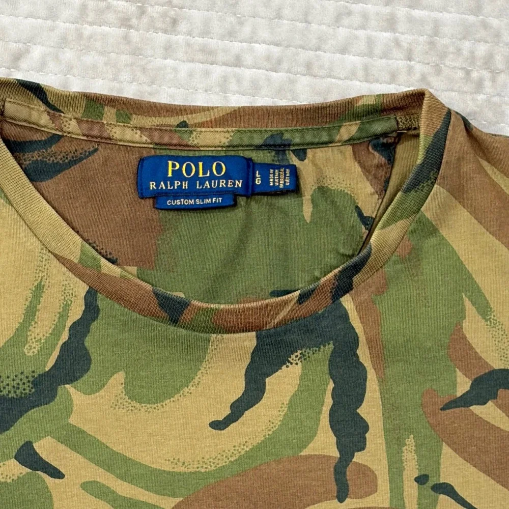 Polo Ralph Lauren Mens Camo Pocket T-Shirt Custom Slim Fit Green Brown Large
